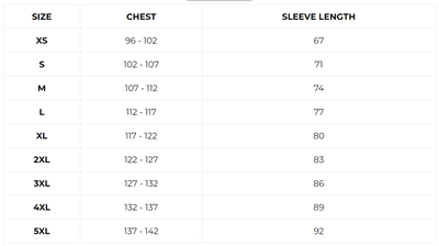 Size chart for Proviz SWITCH jacket