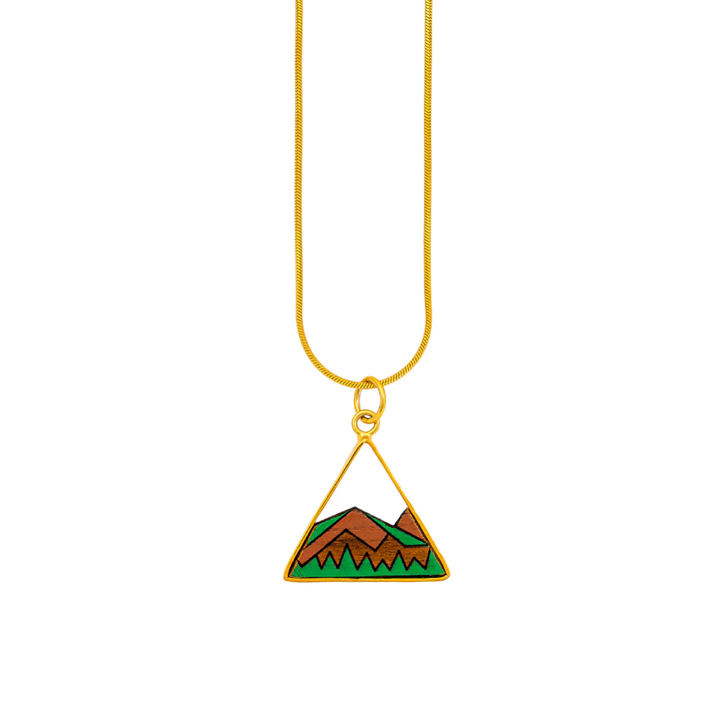 Hill Necklace - Recycled Wood and Gold Chain