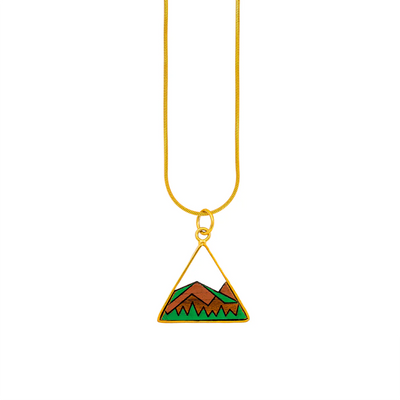 Hill Necklace - Recycled Wood and Gold Chain