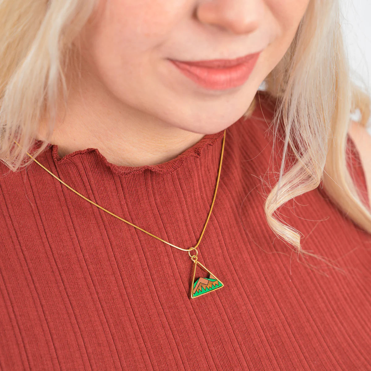 Hill Necklace - Recycled Wood and Gold Chain