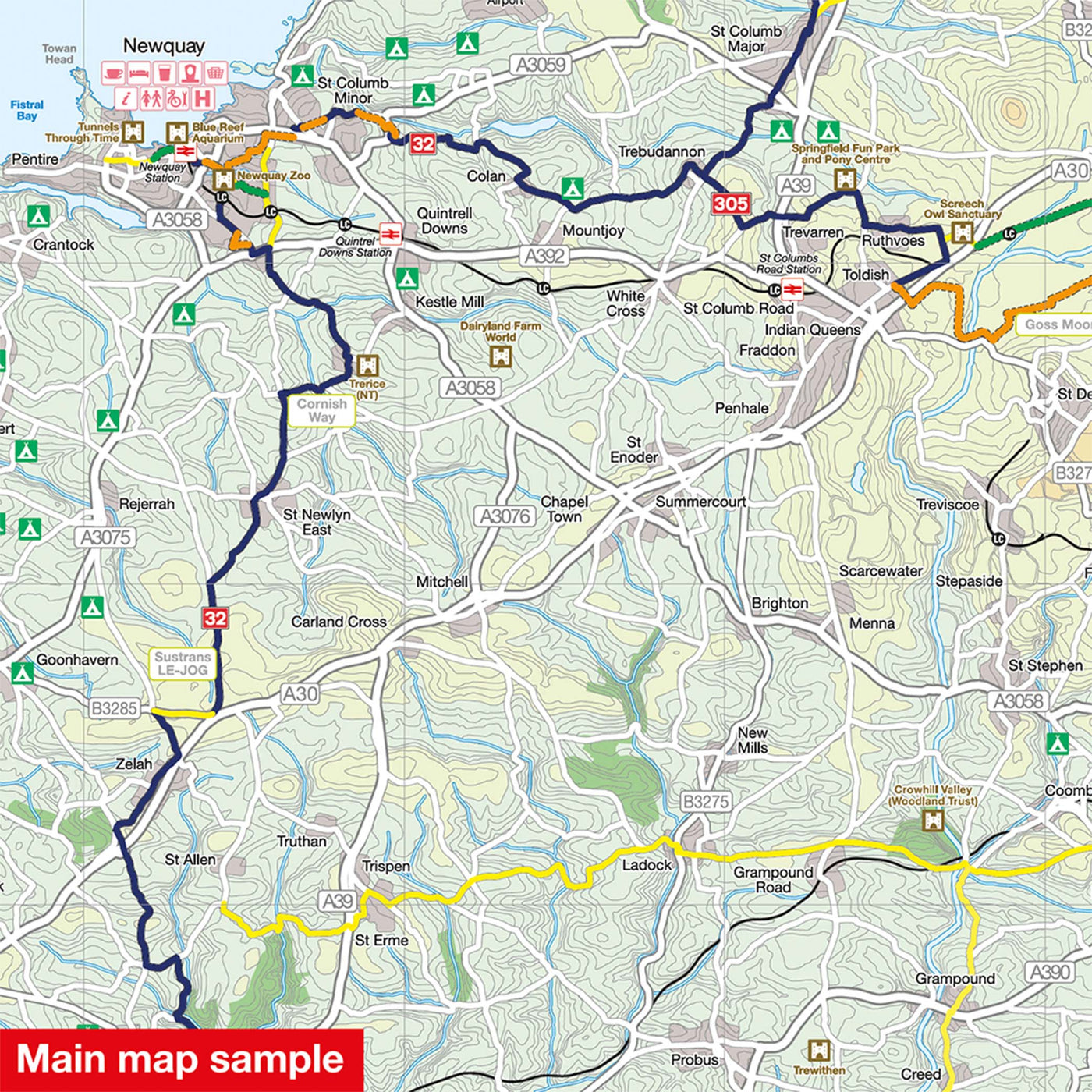Cornwall cycle map: main map sample