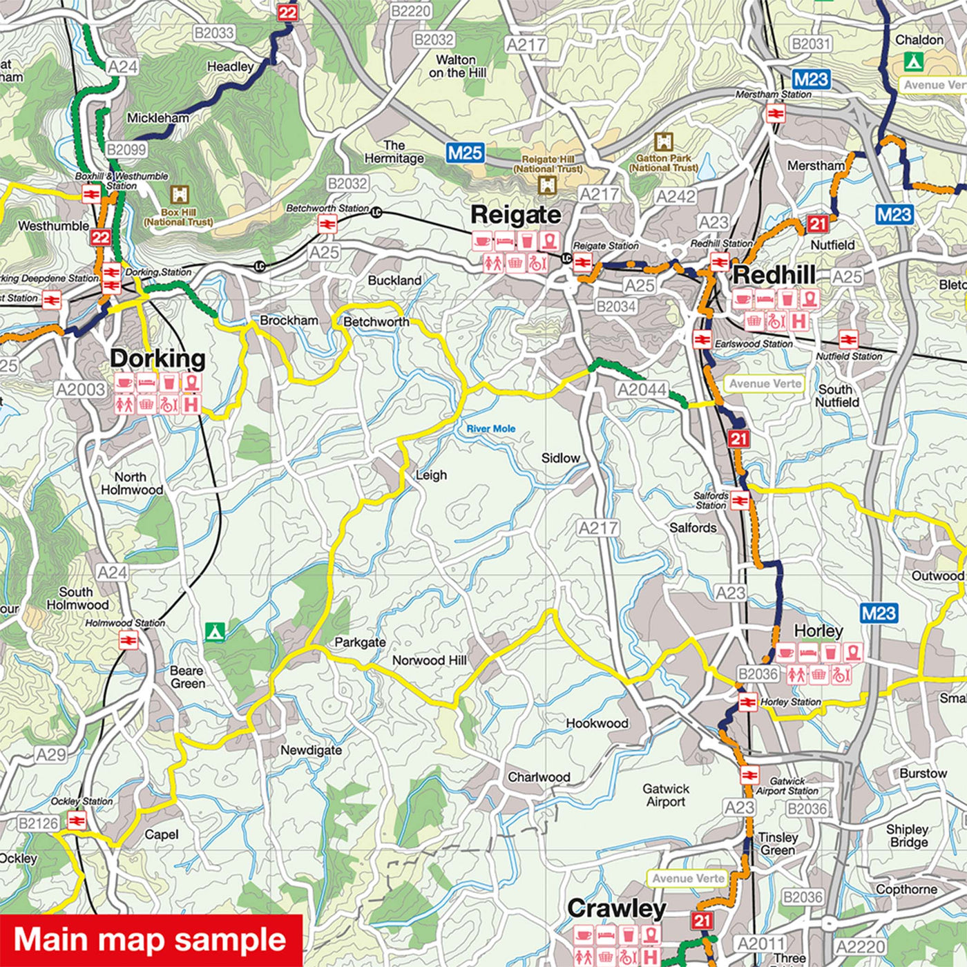 Main map sample: Reigate, Redhill, Dorking, Crawley