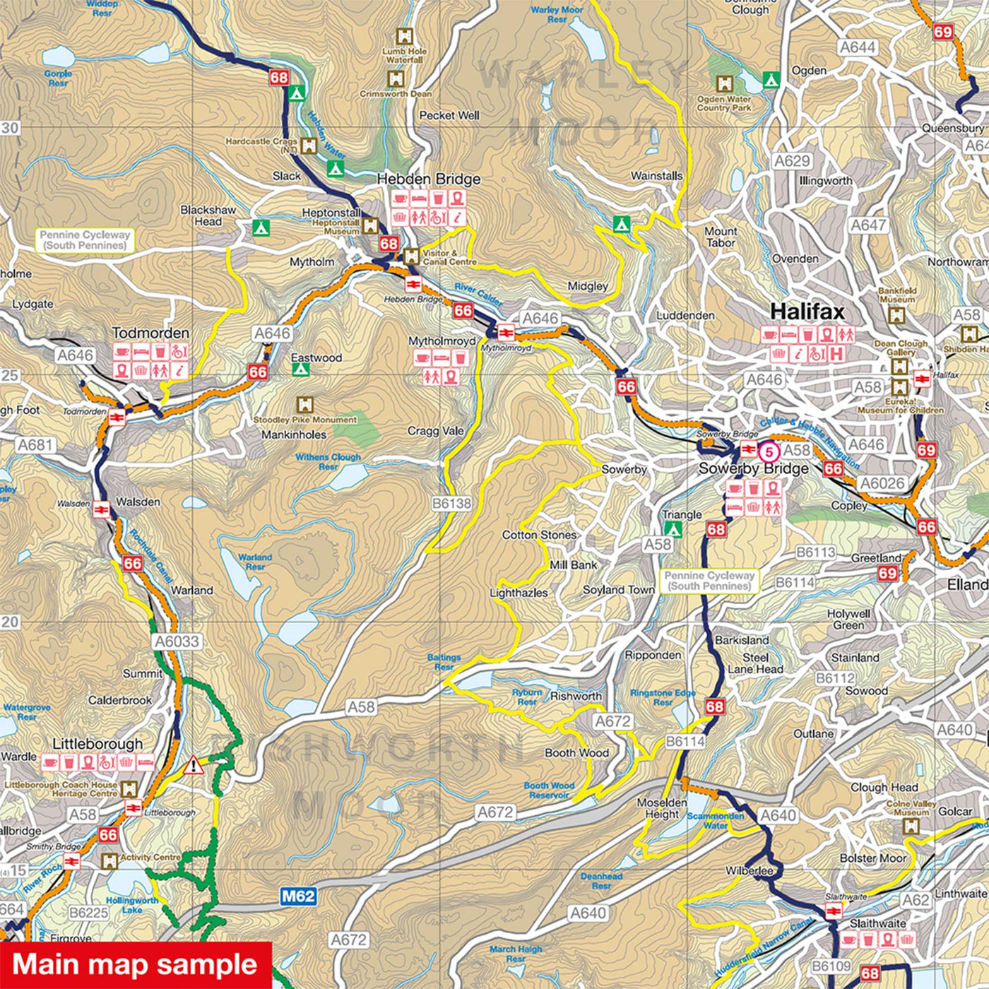 Main map sample for the West Yorkshire cycle map