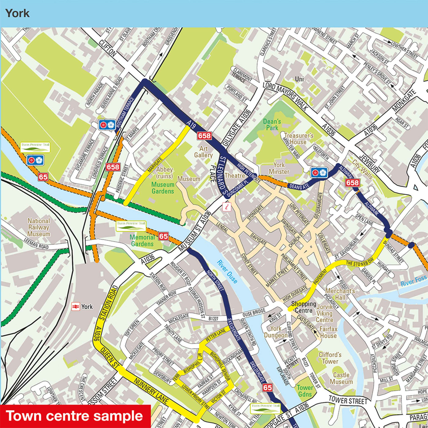Town centre sample: York, featuring routes 65 and 658