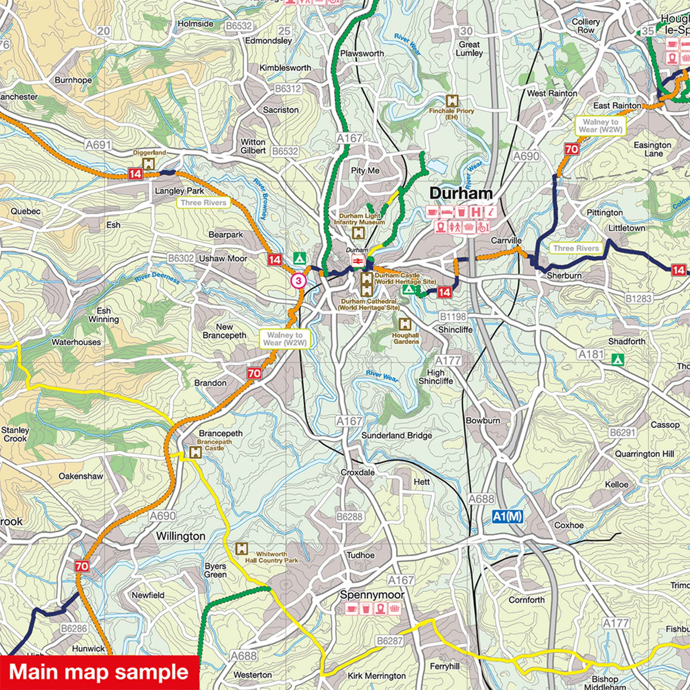 Main map sample for the County Durham and North Yorkshire cycle map