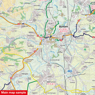 Main map sample for the County Durham and North Yorkshire cycle map