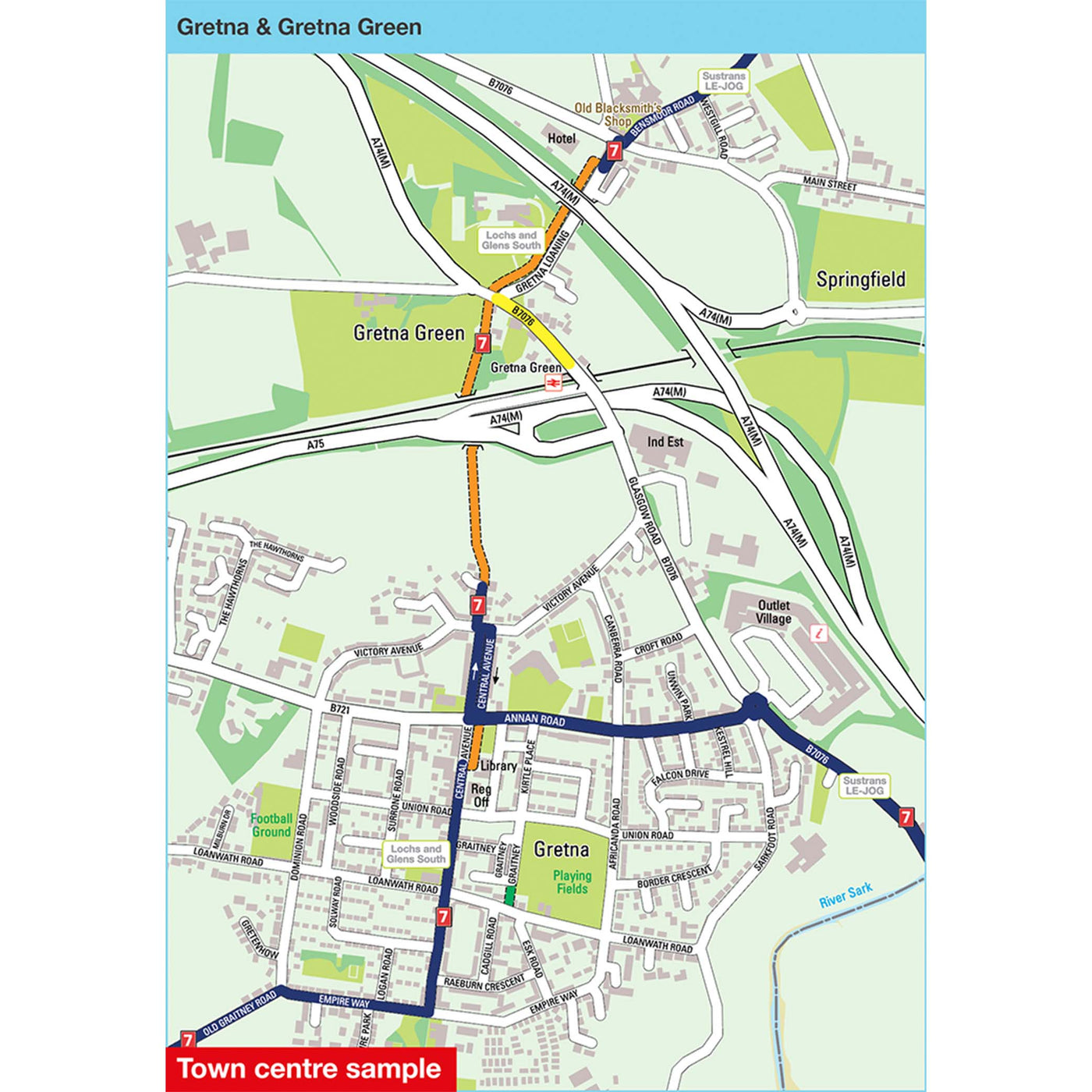 Town centre sample: Gretna and Gretna Green, featuring route 7