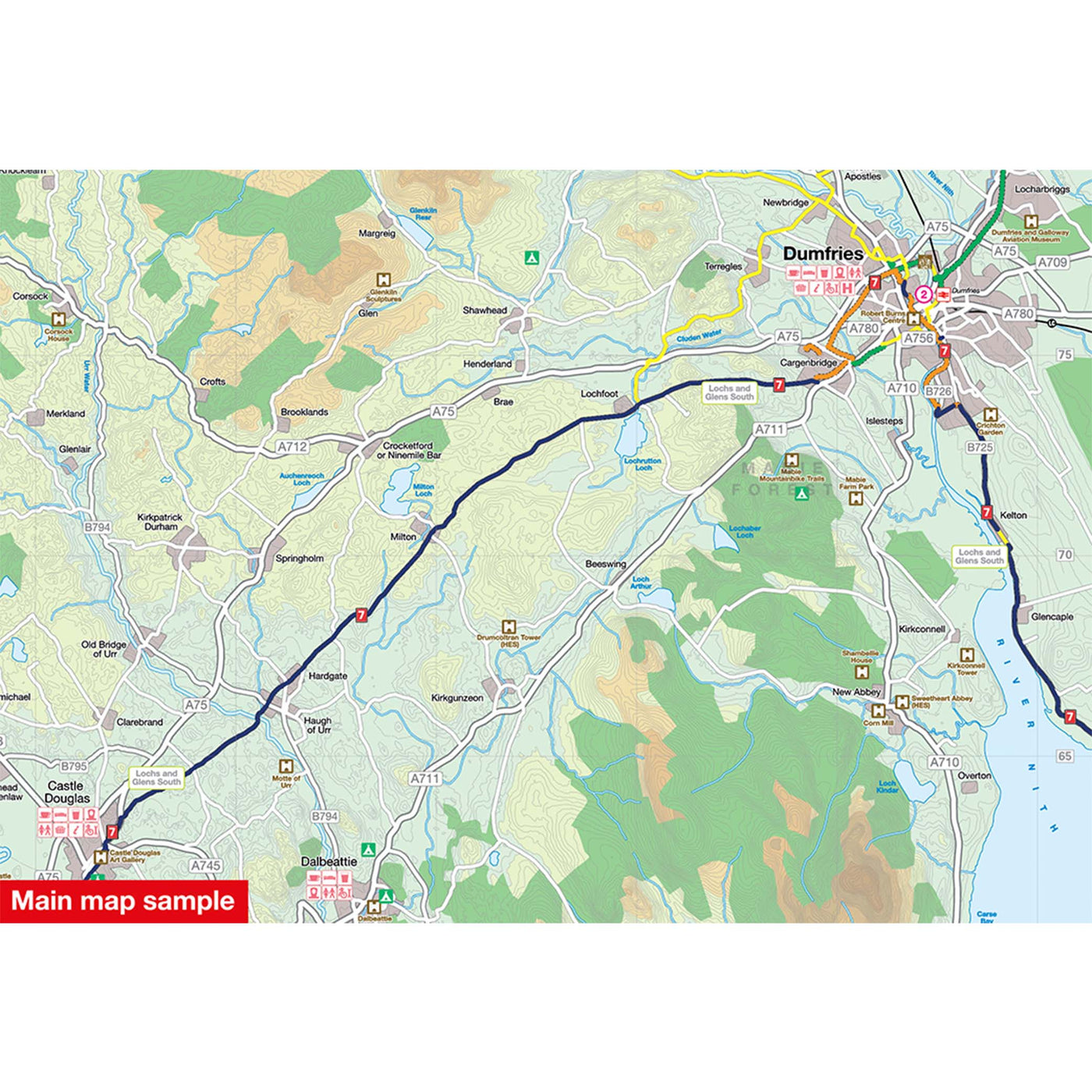 Main map sample of the West Dumfries and Galloway cycle map