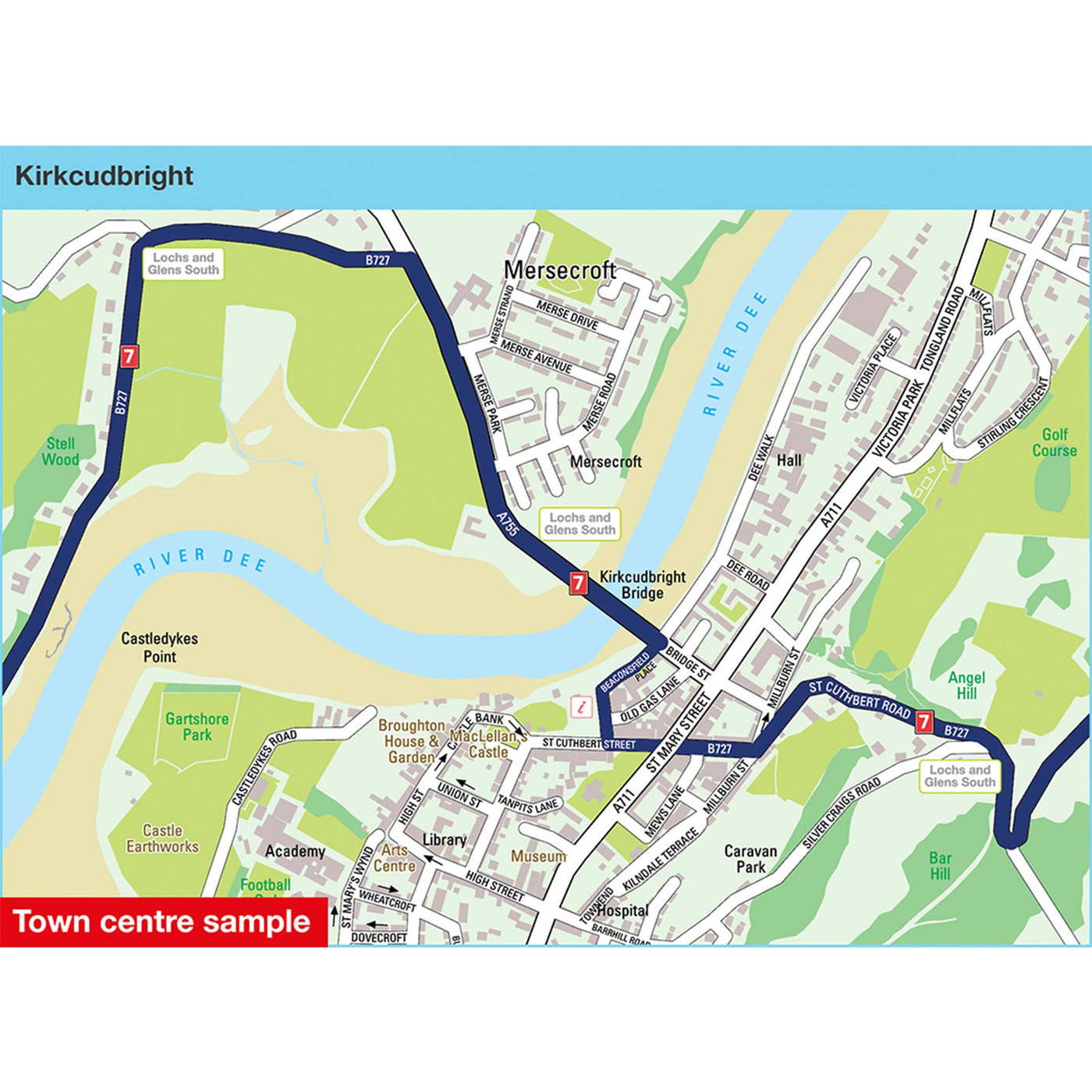 Town centre sample: Kirkcudbright, featuring route 7