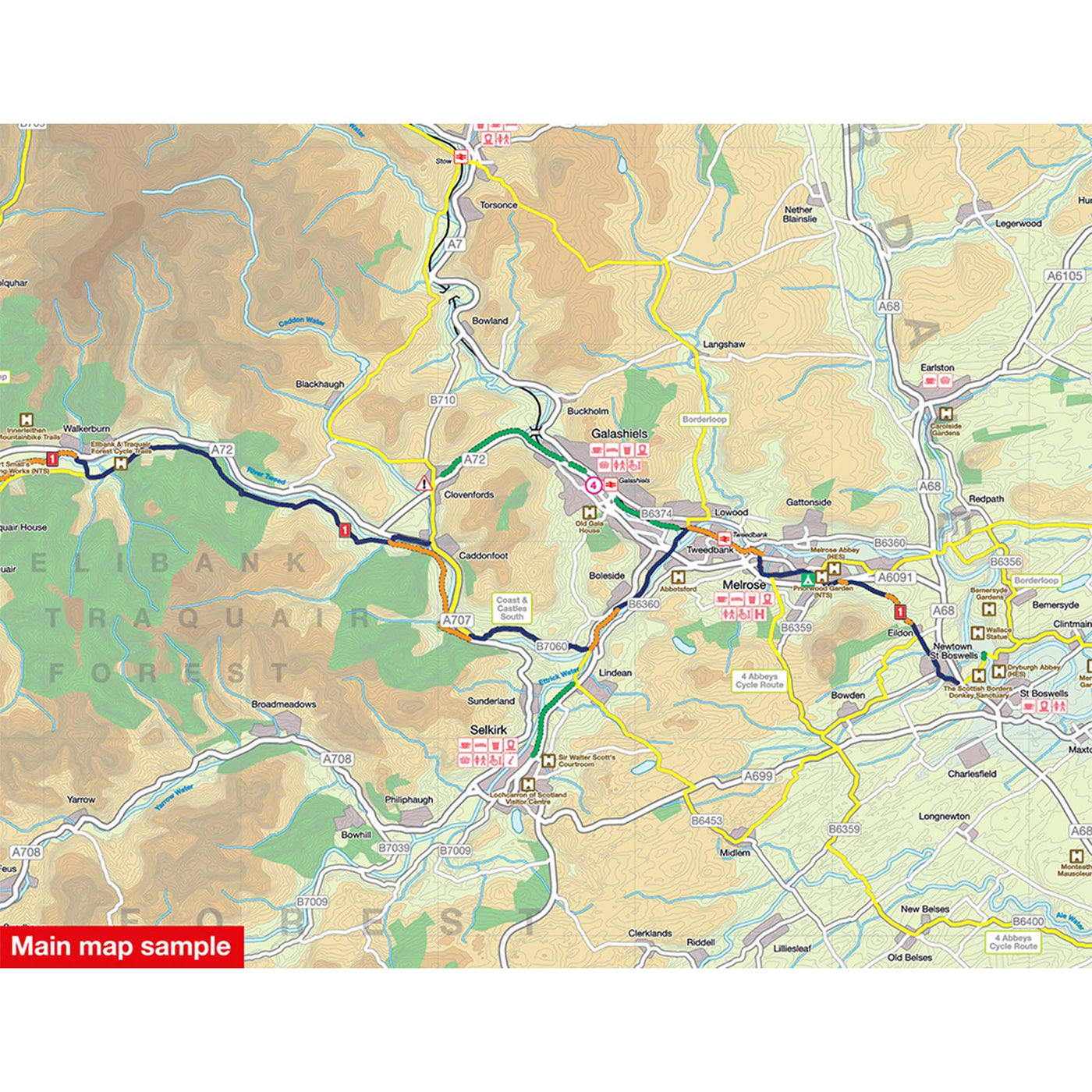Main map sample of Lanarkshire & the Scottish Borders cycle map
