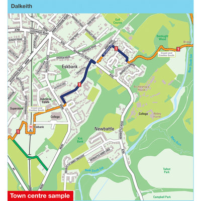 Town centre sample: Dalkeith, featuring route 1