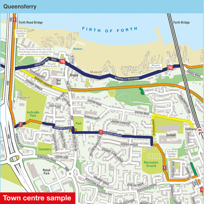 Town centre sample: Queensferry, featuring routes 1 and 76
