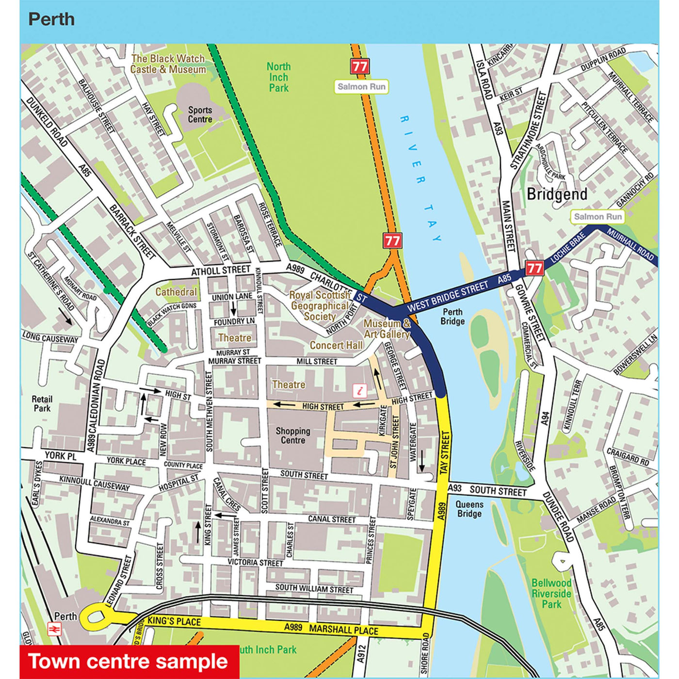 Town centre sample: Perth, featuring route 77