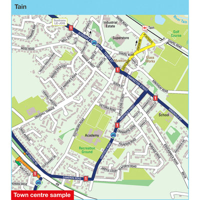 Town centre sample: Tain, featuring route 1