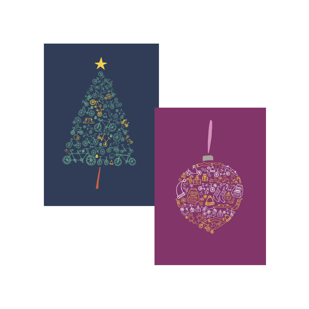 10 pack of Christmas cards - 5 Christmas trees, 5 baubles 