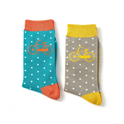 Blue and beige spotty bike socks 